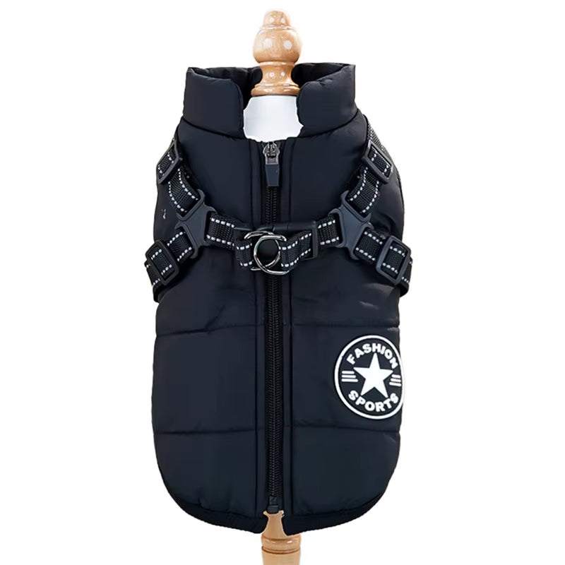 Pet Dog Jacket with Harness Ring Winter Warm Vest Dog Clothes for Small Dog Waterproof Coat Chihuahua French Bulldog Outfits