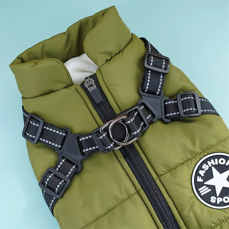 Pet Dog Jacket with Harness Ring Winter Warm Vest Dog Clothes for Small Dog Waterproof Coat Chihuahua French Bulldog Outfits