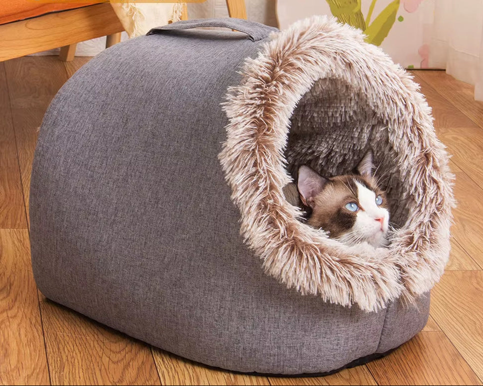 Winter Dog Bed Self-Warming Puppy House Cozy Cat Sleeping Tent Cave Beds Indoor Kitten Nest Kennel Hut for Small Medium Cats